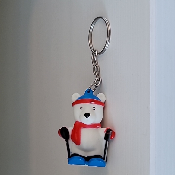 Vintage Old Cute Paws Polar Bear Keychain. Bear as Skier - Picture 6 of 7